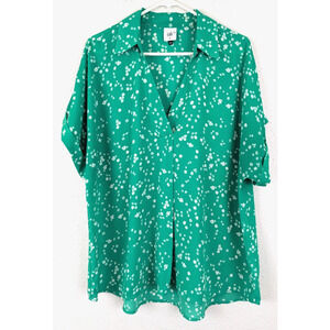 Cabi sz XL The Replay Top or Blouse ss cuffed green white print 6082 3720